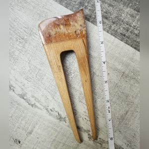 Pink glitter wooden resin hair fork ooak